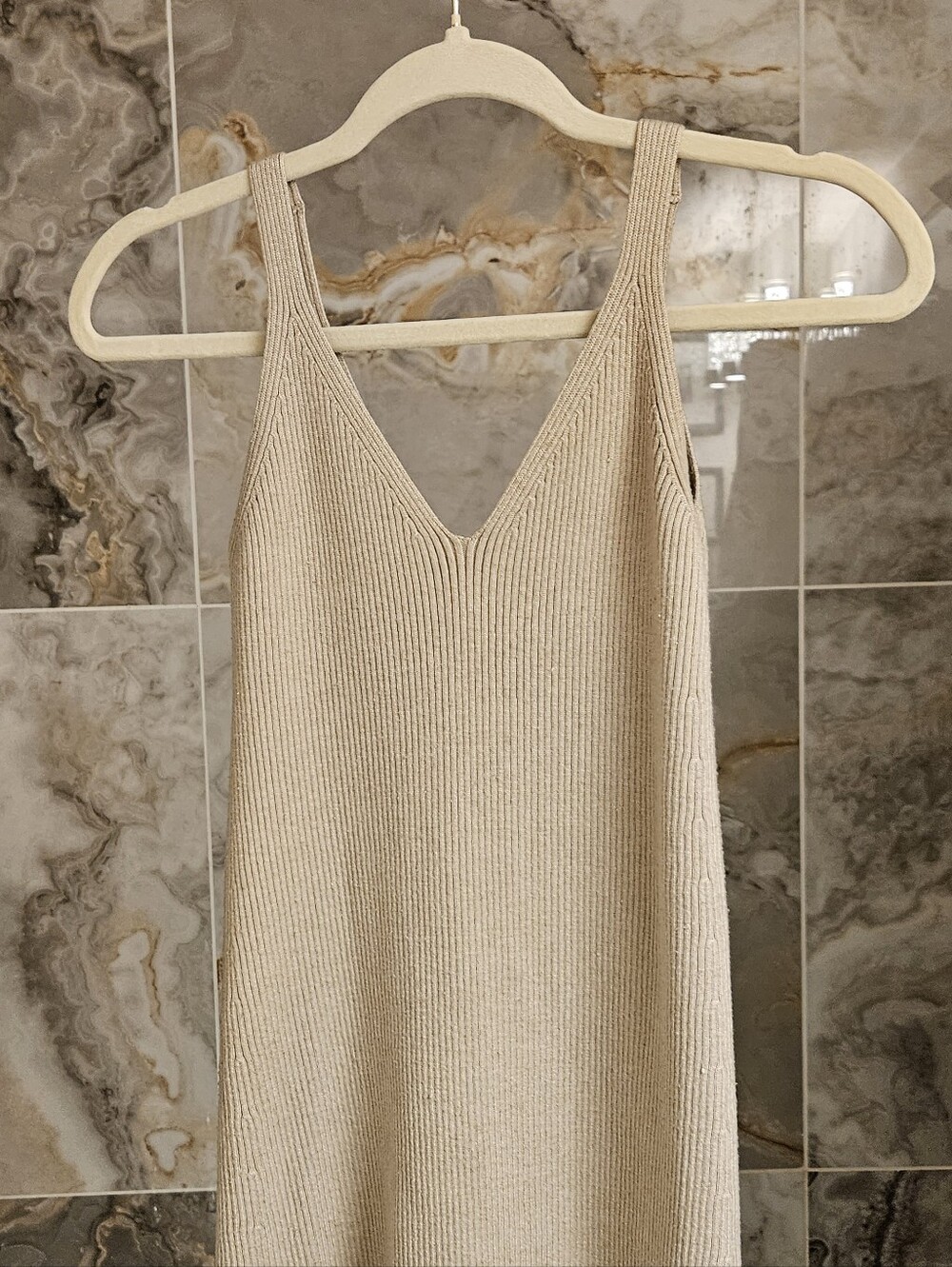 Zara Ribbed Knit Tank Dress in Beige